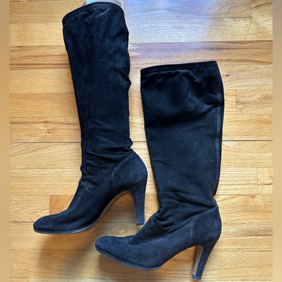 Vero Cuoio Suede Black Knee High Heeled Boots - Picture 2 of 7